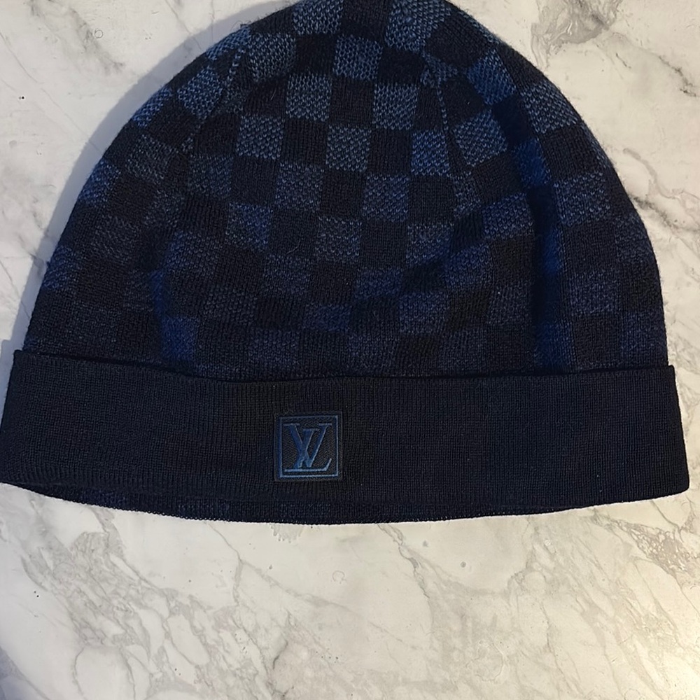 Louis Vuitton Navy Checkered Beanie